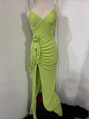 City Triangles Lime Green Sparkle Ruched Gown